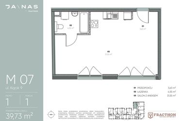 Rzut - Mieszkanie na sprzedaż 1 pokój o powierzchni 39,73 m² - numer M.7 w Ja\nas