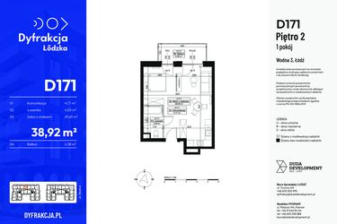 Rzut - Mieszkanie na sprzedaż 1 pokój o powierzchni 38,92 m² - numer D171 w Dyfrakcja Łódzka - bud. CD