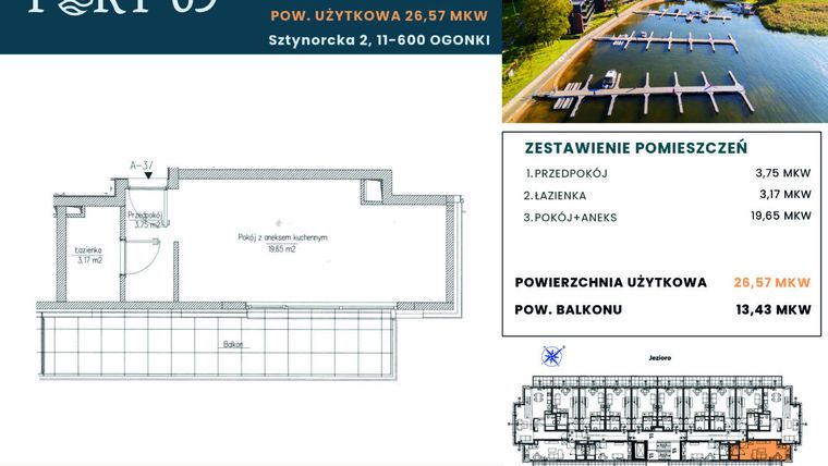 Rzut - Mieszkanie na sprzedaż 1 pokój o powierzchni 26,57 m² - numer A-37 w Port 69
