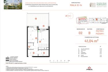 Rzut - Mieszkanie na sprzedaż 2 pokoje o powierzchni 41,04 m² - numer 12.2 w Osiedle Nowe Horyzonty etap III