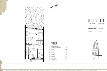 Rzut - Mieszkanie na sprzedaż 4 pokoje o powierzchni 84,56 m² - numer A.2.0 w Positivo Ołtaszyn