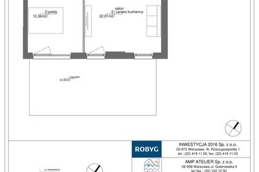 Rzut - Mieszkanie na sprzedaż 2 pokoje o powierzchni 46,08 m² - numer RM/1A/E/0/1 w Rytm Mokotowa - etap 1A