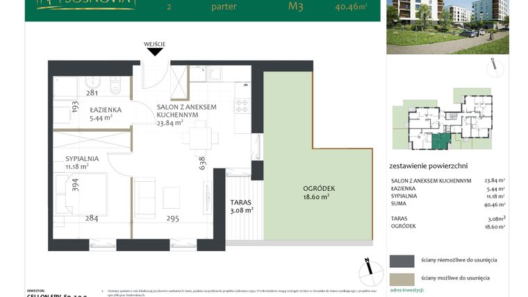 Rzut - Mieszkanie na sprzedaż 2 pokoje o powierzchni 40,46 m² - numer 2.M3 w Sosnovia