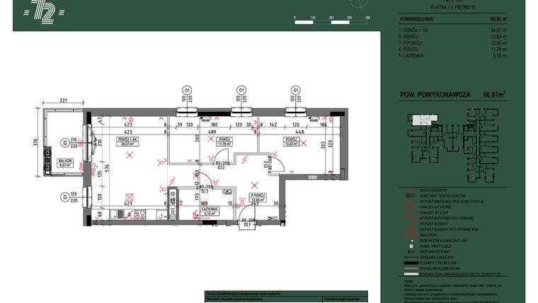 Rzut - Mieszkanie na sprzedaż 3 pokoje o powierzchni 66,87 m² - numer 18 w Wspólnota Mieszkaniowa Gajowa 72