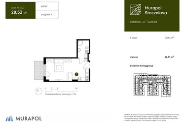 Rzut - Mieszkanie na sprzedaż 1 pokój o powierzchni 28,49 m² - numer 3.C.0.02 w Murapol Stoczniova