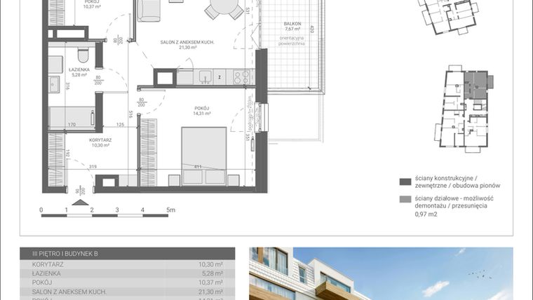 Rzut - Mieszkanie na sprzedaż 3 pokoje o powierzchni 61,56 m² - numer B.M19 w Matemblevo