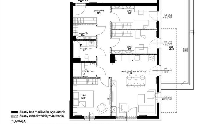 Rzut - Mieszkanie na sprzedaż 4 pokoje o powierzchni 84,25 m² - numer B7.03 w Andromeda