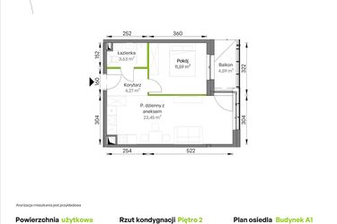Rzut - Mieszkanie na sprzedaż 2 pokoje o powierzchni 42,94 m² - numer A1/02/24 w WUWA Vita