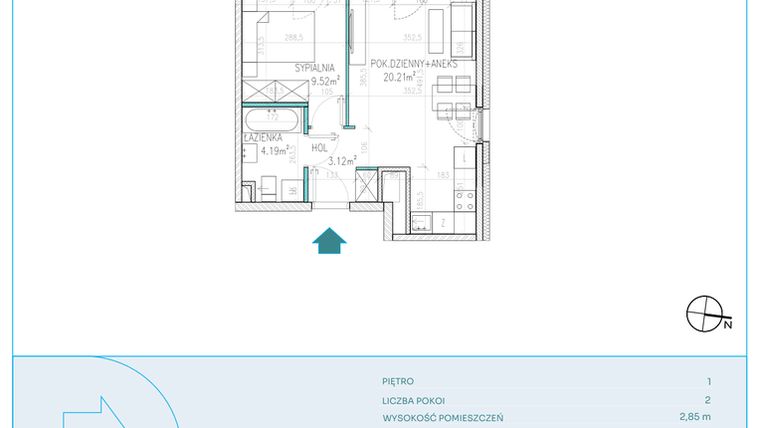 Rzut - Mieszkanie na sprzedaż 2 pokoje o powierzchni 37,04 m² - numer C11 w Dwa Jeziora CD