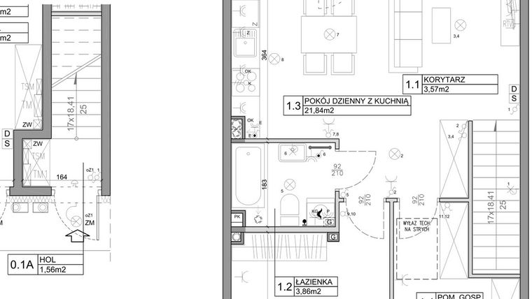Rzut - Mieszkanie na sprzedaż 3 pokoje o powierzchni 58,82 m² - numer 44 w Manufaktura Marki 2 etap II