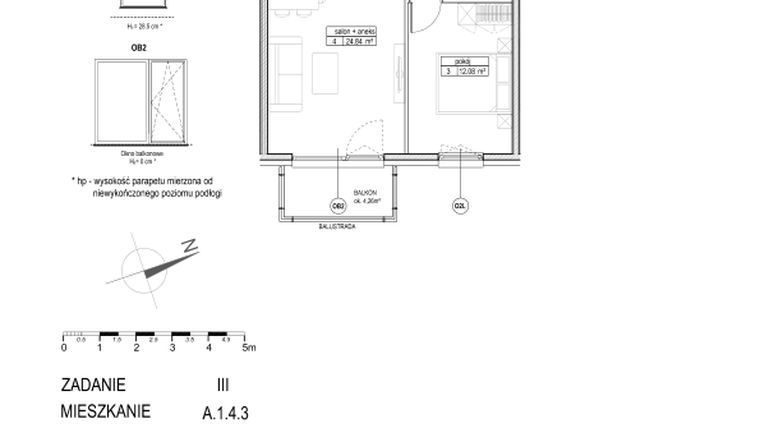 Rzut - Mieszkanie na sprzedaż 2 pokoje o powierzchni 46,07 m² - numer A.1.4.3 w Atut III