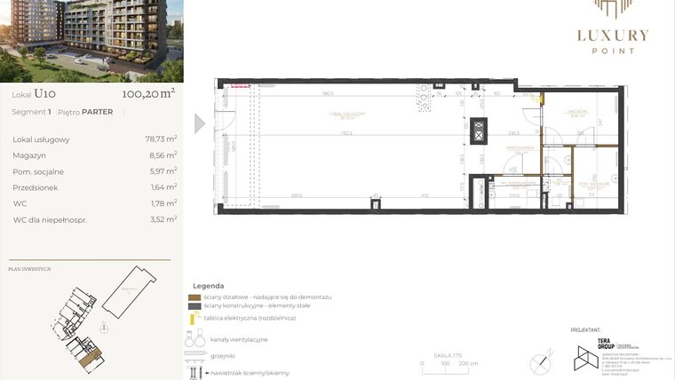 Rzut - Lokal użytkowy na sprzedaż 1 pokój o powierzchni 100,2 m² - numer LU10 w LUXURY POINT