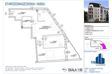 Rzut - Mieszkanie na sprzedaż 3 pokoje o powierzchni 52,7 m² - numer 12 w Kamienica przy ul. Starodomaszowskiej