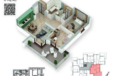 Rzut - Mieszkanie na sprzedaż 3 pokoje o powierzchni 59,41 m² - numer 26 w Villa Park - Etap III