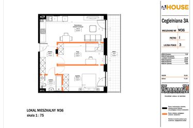 Rzut - Mieszkanie na sprzedaż 3 pokoje o powierzchni 61,05 m² - numer 36 w Osiedle StaLove etap II