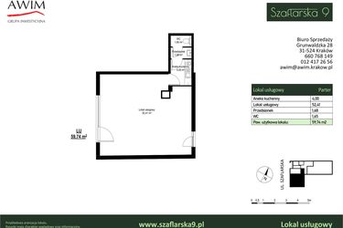 Rzut - Lokal użytkowy na sprzedaż 1 pokój o powierzchni 59,74 m² - numer LU1 w Szaflarska 9