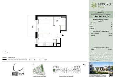 Rzut - Mieszkanie na sprzedaż 1 pokój o powierzchni 25,27 m² - numer C.4.16 w Bukovo Park