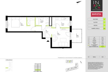 Rzut - Mieszkanie na sprzedaż 2 pokoje o powierzchni 45,29 m² - numer A007 w In Place 2