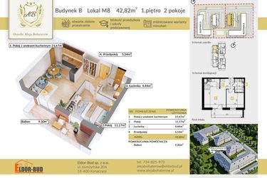 Rzut - Mieszkanie na sprzedaż 2 pokoje o powierzchni 42,82 m² - numer B.8 w Aleja Bohaterów
