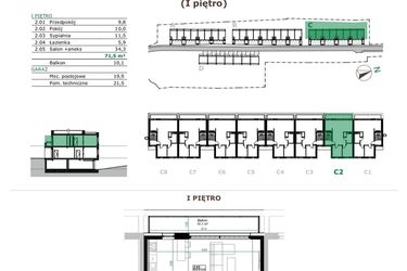 Rzut - Mieszkanie na sprzedaż 4 pokoje o powierzchni 71,5 m² - numer C.2.2 w Dębowe Zacisze