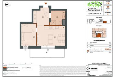 Rzut - Mieszkanie na sprzedaż 2 pokoje o powierzchni 45,65 m² - numer 23D w Ogrody Andersena