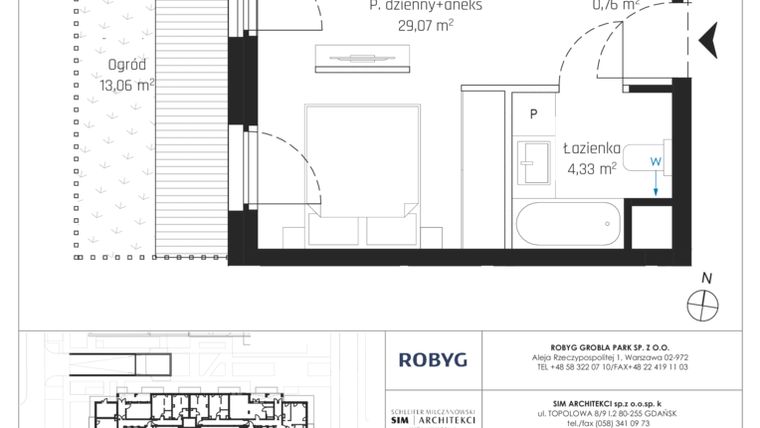 Rzut - Mieszkanie na sprzedaż 1 pokój o powierzchni 34,16 m² - numer J.0M01 w Nadmotławie Apartments etap J