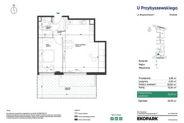 Rzut - Mieszkanie na sprzedaż 2 pokoje o powierzchni 53,01 m² - numer 2_M1 w U Przybyszewskiego etap 4