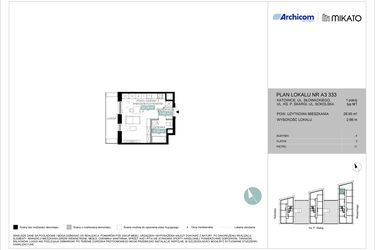 Rzut - Mieszkanie na sprzedaż 1 pokój o powierzchni 28,96 m² - numer A3 333 w Mikato