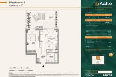 Rzut - Mieszkanie na sprzedaż 2 pokoje o powierzchni 42,14 m² - numer C.3 w Aalto
