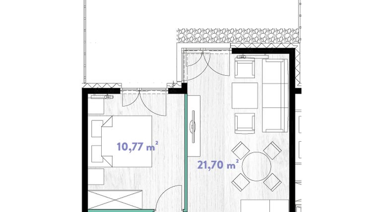 Rzut - Mieszkanie na sprzedaż 2 pokoje o powierzchni 40,78 m² - numer A.00.09 w Do Wilgi