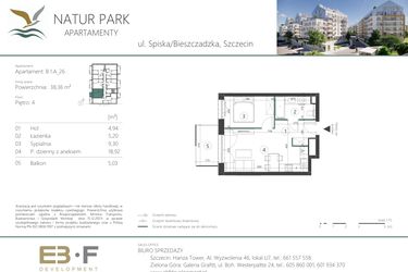 Rzut - Mieszkanie na sprzedaż 2 pokoje o powierzchni 38,36 m² - numer A_26 w Natur Park