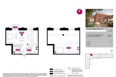 Rzut - Mieszkanie na sprzedaż 1 pokój o powierzchni 85,4 m² - numer G2.127 w Fuzja Lofty