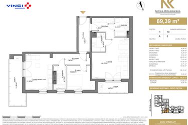 Rzut - Mieszkanie na sprzedaż 3 pokoje o powierzchni 89,39 m² - numer A.1.10 w Nowa Krakowska