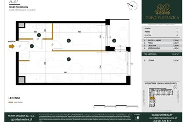 Rzut - Mieszkanie na sprzedaż 2 pokoje o powierzchni 47,52 m² - numer A.37 w Ogrody Staszica