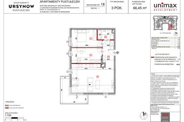 Rzut - Mieszkanie na sprzedaż 3 pokoje o powierzchni 66,45 m² - numer M18 w Apartamenty Pustułeczki