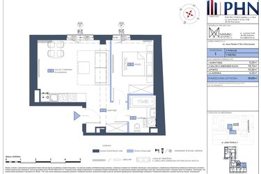 Rzut - Mieszkanie na sprzedaż 2 pokoje o powierzchni 39,69 m² - numer 1 w Apartamenty Jana Pawła 34