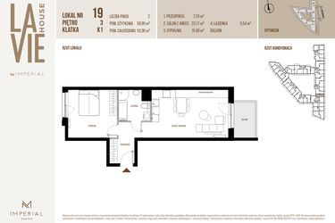Rzut - Mieszkanie na sprzedaż 2 pokoje o powierzchni 50,95 m² - numer 19 w La Vie House