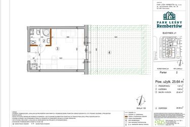 Rzut - Mieszkanie na sprzedaż 1 pokój o powierzchni 25,64 m² - numer J1-2 w Park Leśny Rembertów etap VIII