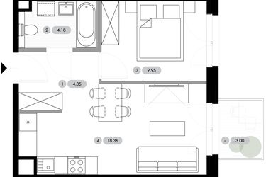 Rzut - Mieszkanie na sprzedaż 2 pokoje o powierzchni 36,84 m² - numer A.1.M6 w Nowe Radwanice