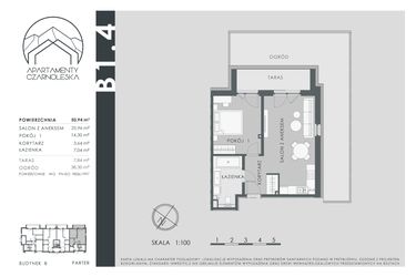 Rzut - Mieszkanie na sprzedaż 2 pokoje o powierzchni 50,94 m² - numer B1.4 w Apartamenty Czarnoleska