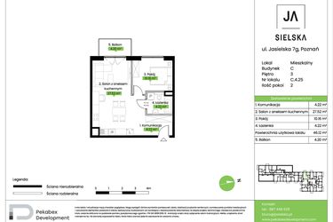Rzut - Mieszkanie na sprzedaż 2 pokoje o powierzchni 46,12 m² - numer C.4.25 w JA_SIELSKA V