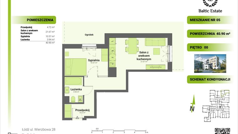 Rzut - Mieszkanie na sprzedaż 2 pokoje o powierzchni 40,9 m² - numer 00.M.05 w Dom Architekta