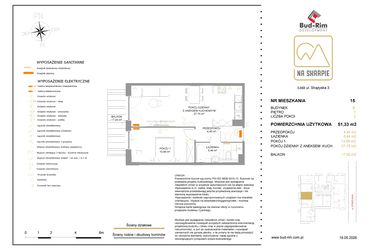 Rzut - Mieszkanie na sprzedaż 2 pokoje o powierzchni 51,33 m² - numer B15 w Na Skarpie bud. B
