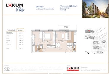 Rzut - Mieszkanie na sprzedaż 3 pokoje o powierzchni 62,06 m² - numer N2-5-46 w Lokum Porto etap V bud. N
