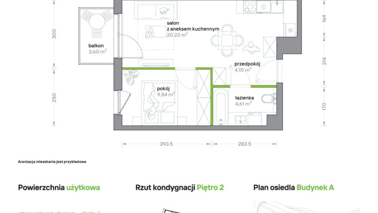 Rzut - Mieszkanie na sprzedaż 2 pokoje o powierzchni 38,78 m² - numer A/KL2/2/02 w Podhalańska Vita