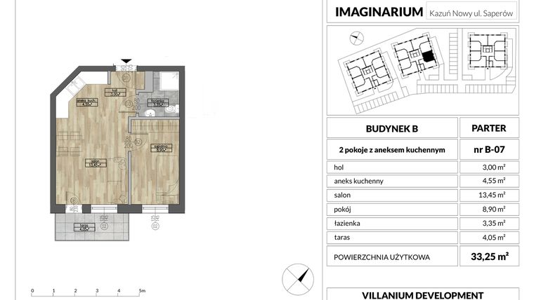 Rzut - Mieszkanie na sprzedaż 2 pokoje o powierzchni 33,25 m² - numer 7 w Imaginarium Kazuń Nowy - bud. B