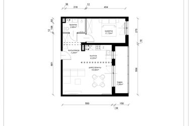 Rzut - Mieszkanie na sprzedaż 2 pokoje o powierzchni 48,38 m² - numer F.2.22.2k w Art.Teo etap 3