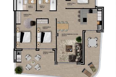 Rzut - Mieszkanie na sprzedaż 3 pokoje o powierzchni 93,8 m² - numer 9 w Ciñuelica Resort