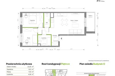 Rzut - Mieszkanie na sprzedaż 3 pokoje o powierzchni 56 m² - numer C/063 w Bemosphere