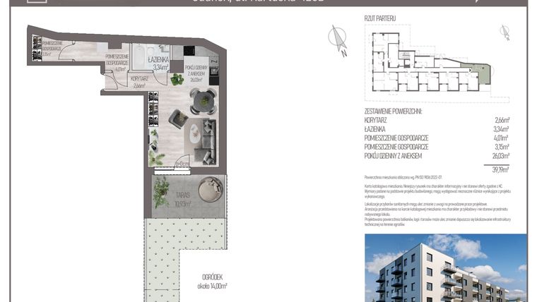 Rzut - Mieszkanie na sprzedaż 1 pokój o powierzchni 39,19 m² - numer M.C.09 w Cichy Zakątek